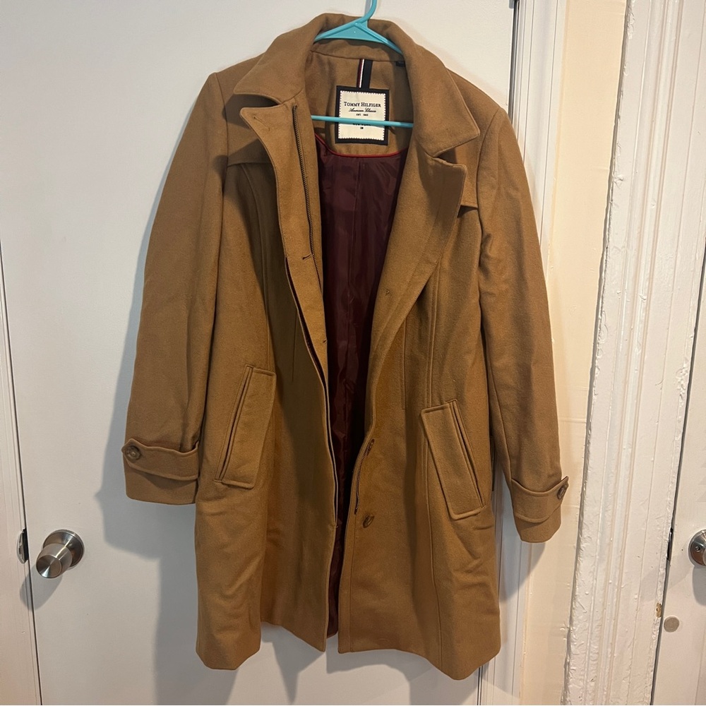 Tommy Hilfiger Camel Tan Wool Blend Coat with detachable hood